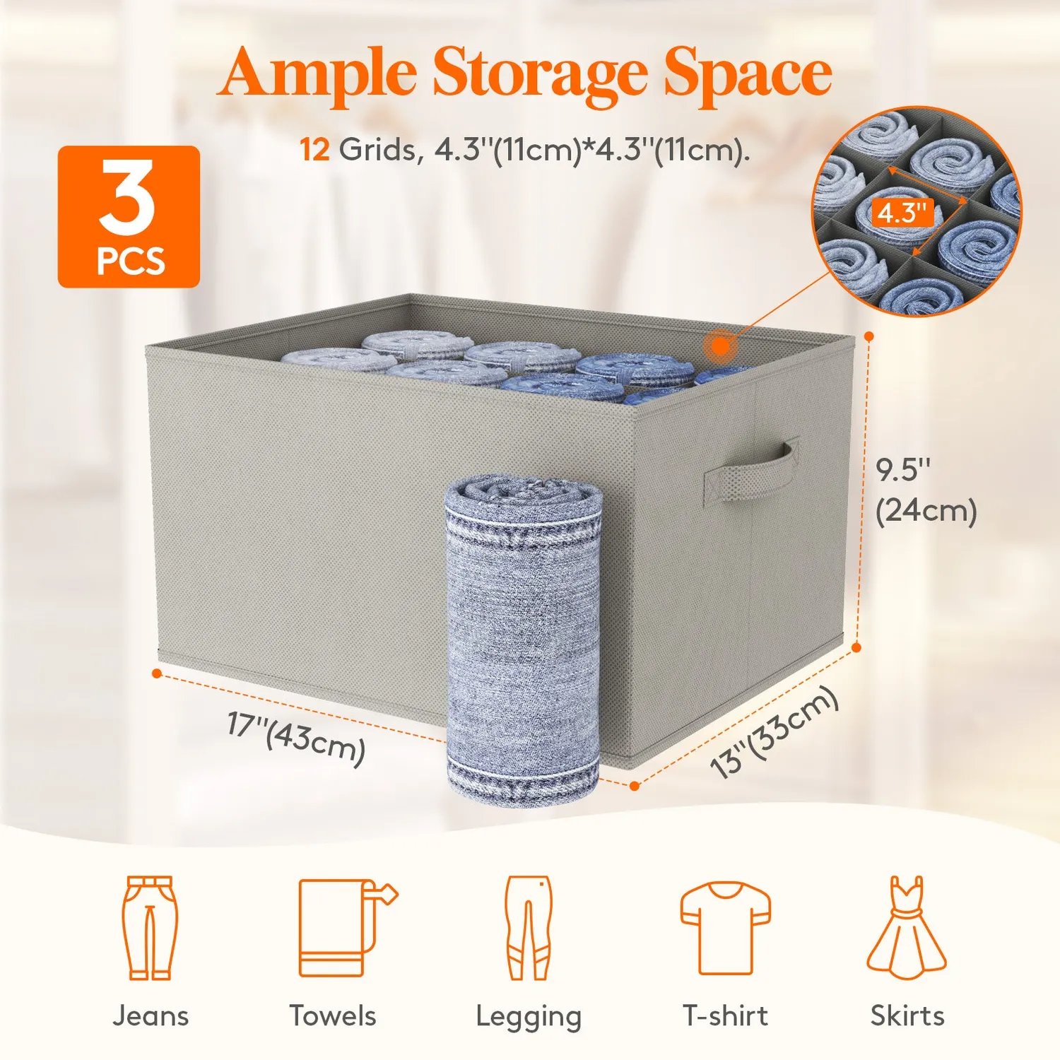 Lifewit Jeans Organizer 12 Fächer 3er Pack Box
