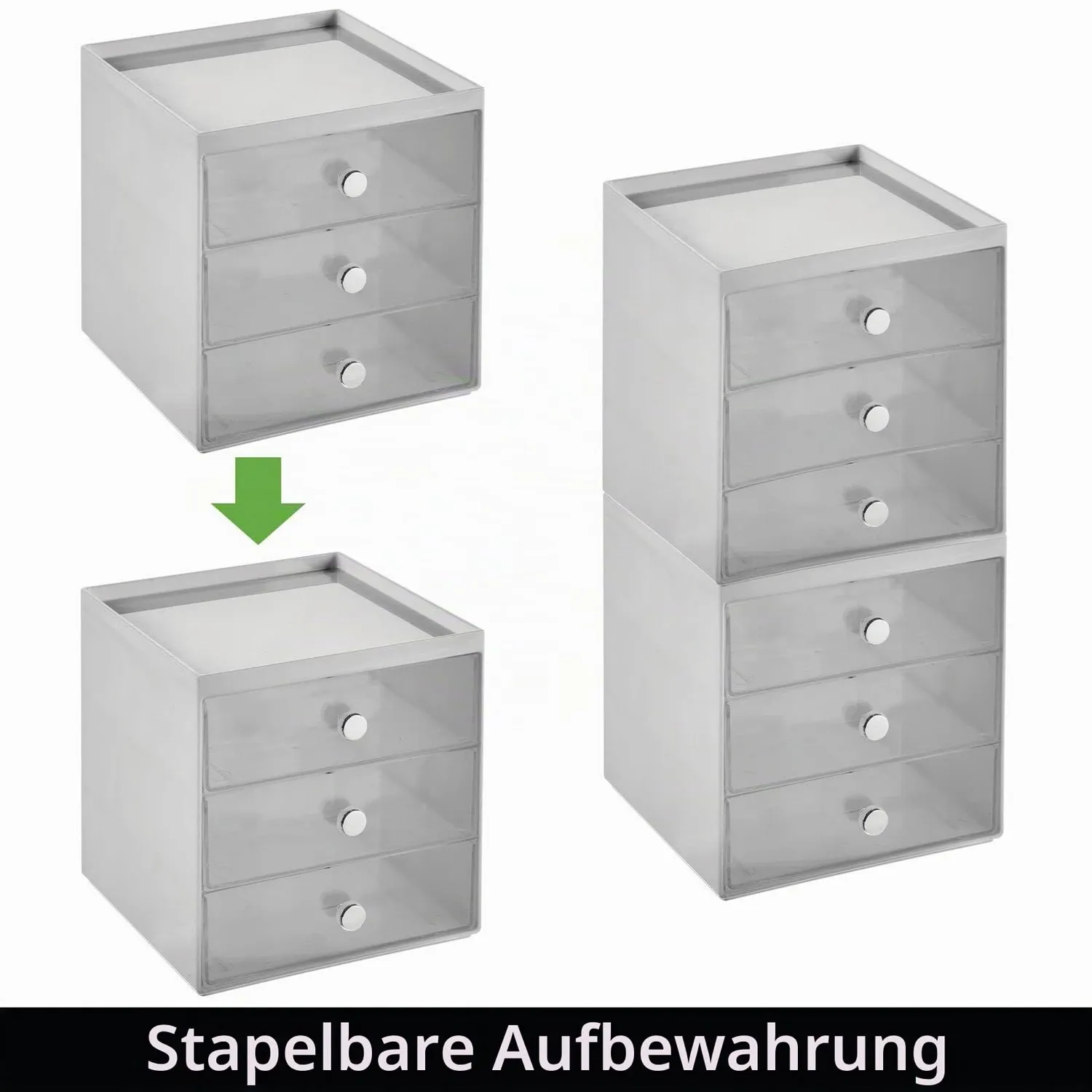 mDesign Make-up Organizer Box grau 3 Schubladen