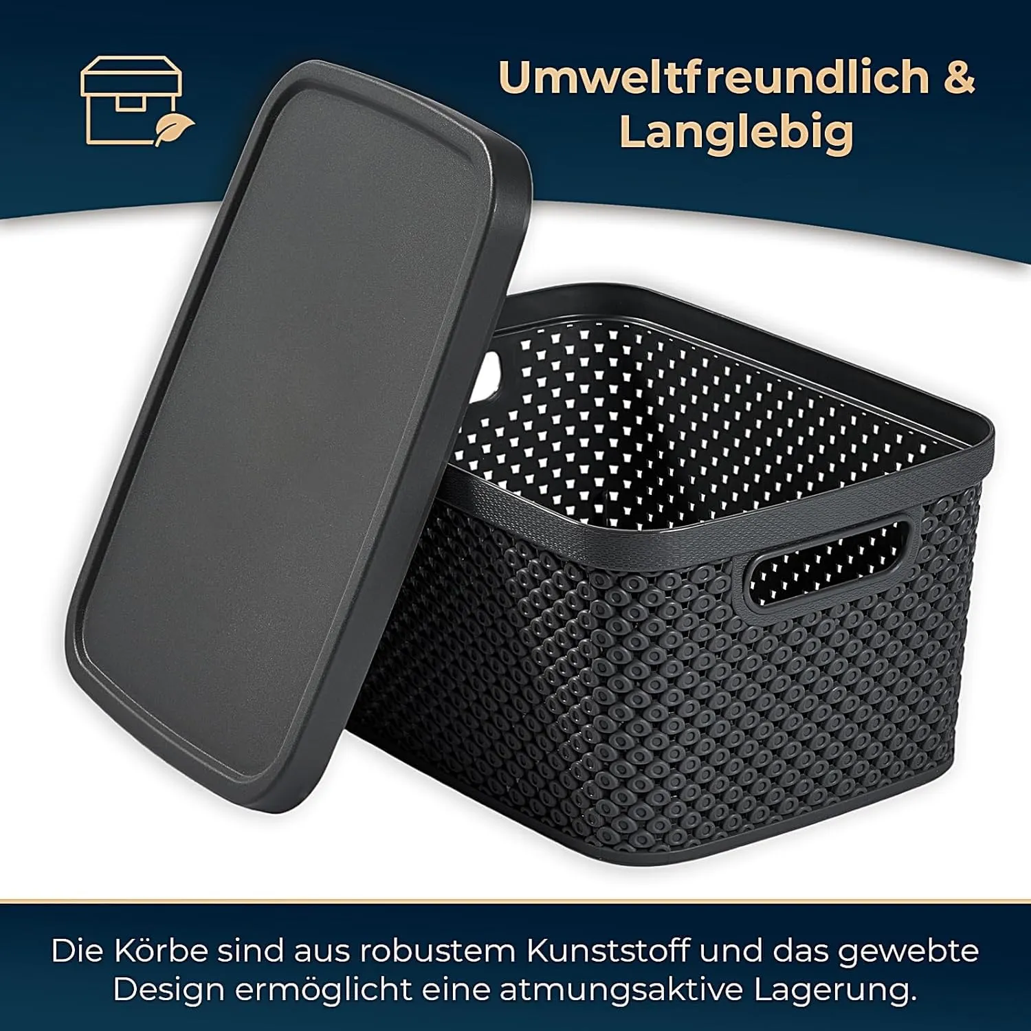 astor24 Premium Aufbewahrungsbox 3er Set 2 Liter Anthrazit