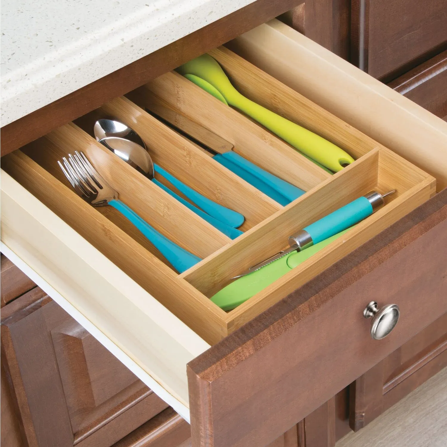 mDesign Besteckkasten Schubladen Organizer Bambus 35,6 cm