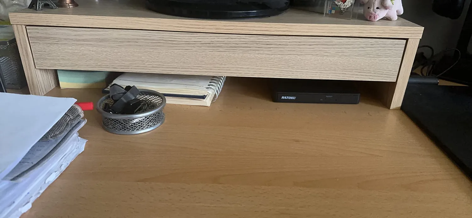 Iris Ohyama MS-590D Monitorständer Hellbraun mit Schublade