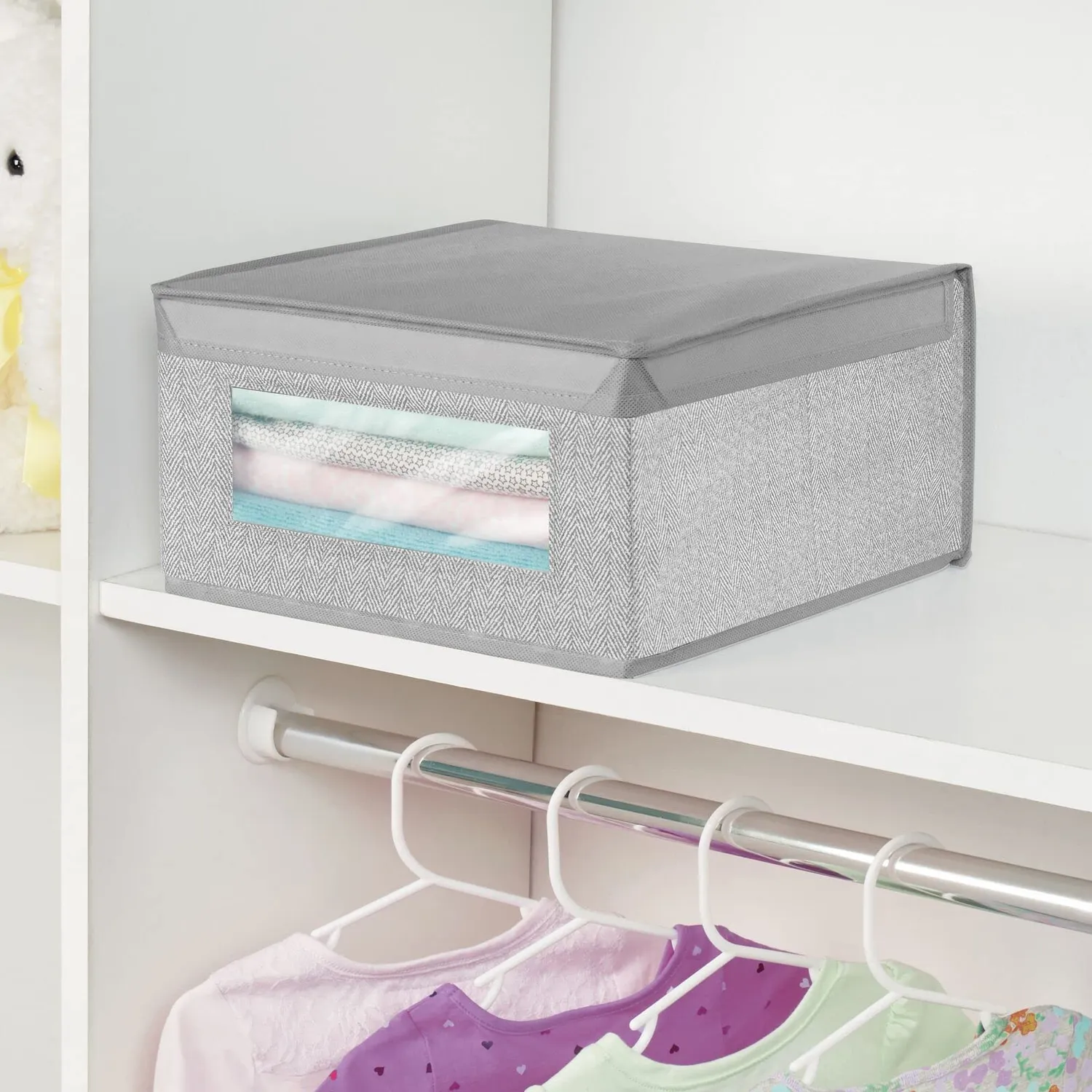 mDesign 6er-Set Stoffbox grau Fischgrät mit Deckel