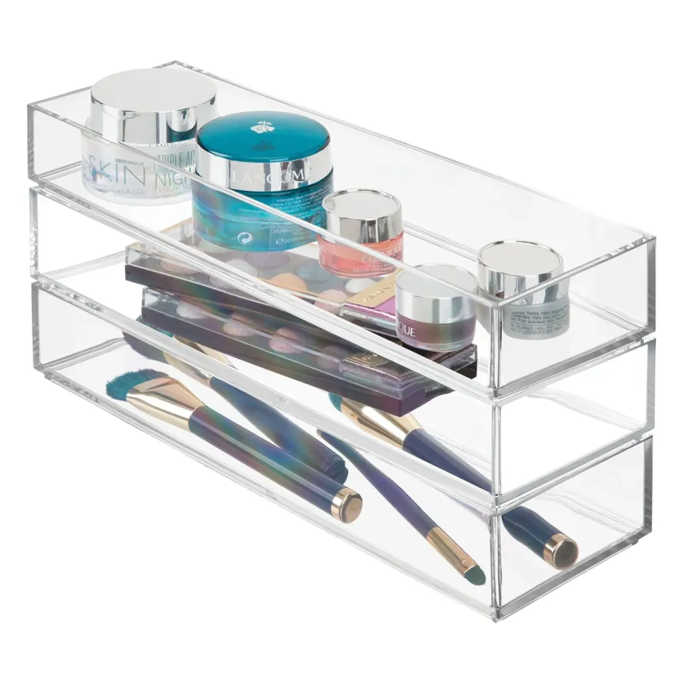 mDesign Kosmetik Organizer Aufbewahrungsbox 3er-Set durchsichtig stapelbar