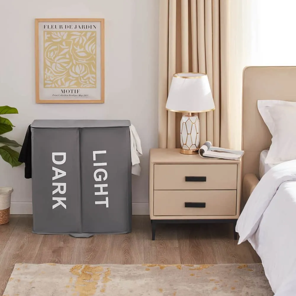 Lifewit Wäschekorb mit Deckel 2 Fächer Grau 136L
