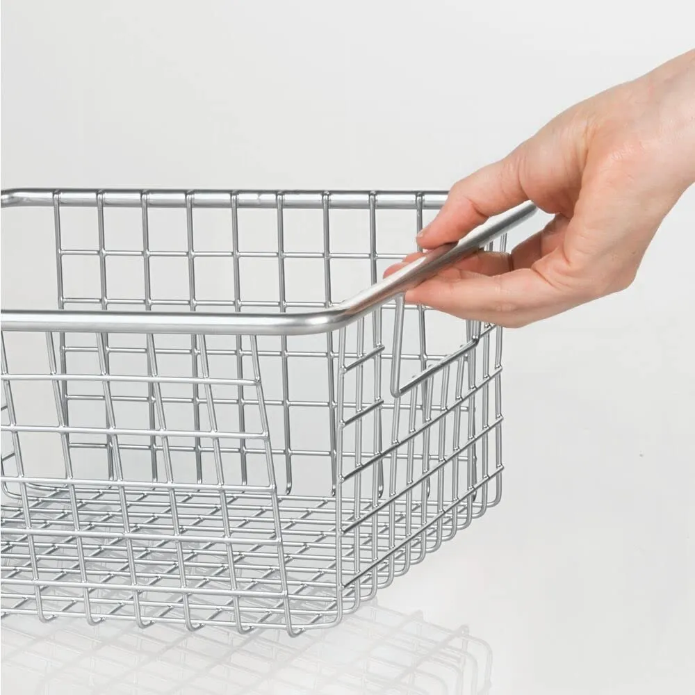 mDesign Gitterbox Drahtkorb silber 4er-Set mit Griffen