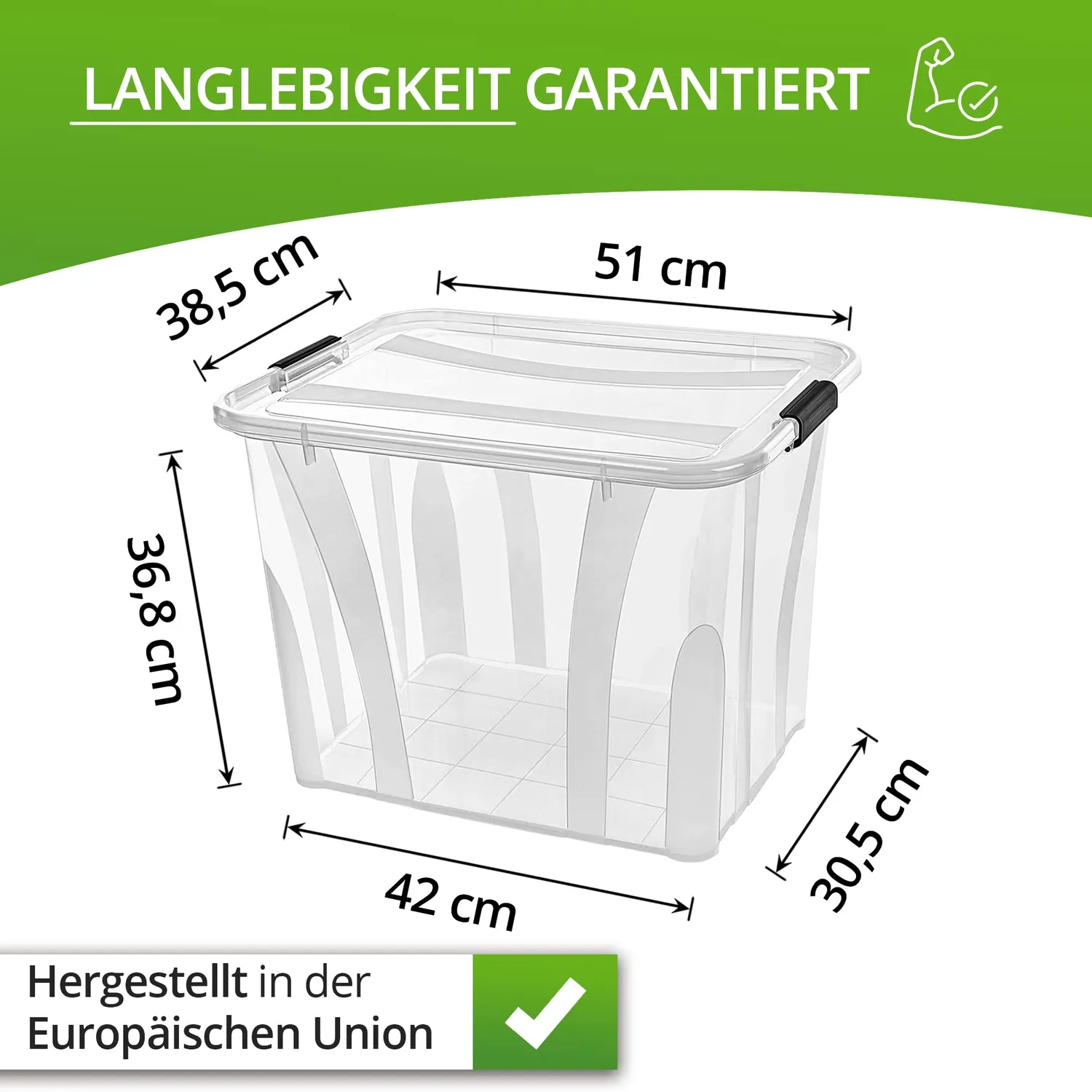 astor24 Aufbewahrungsbox 55L 3er-Set transparent Deckel