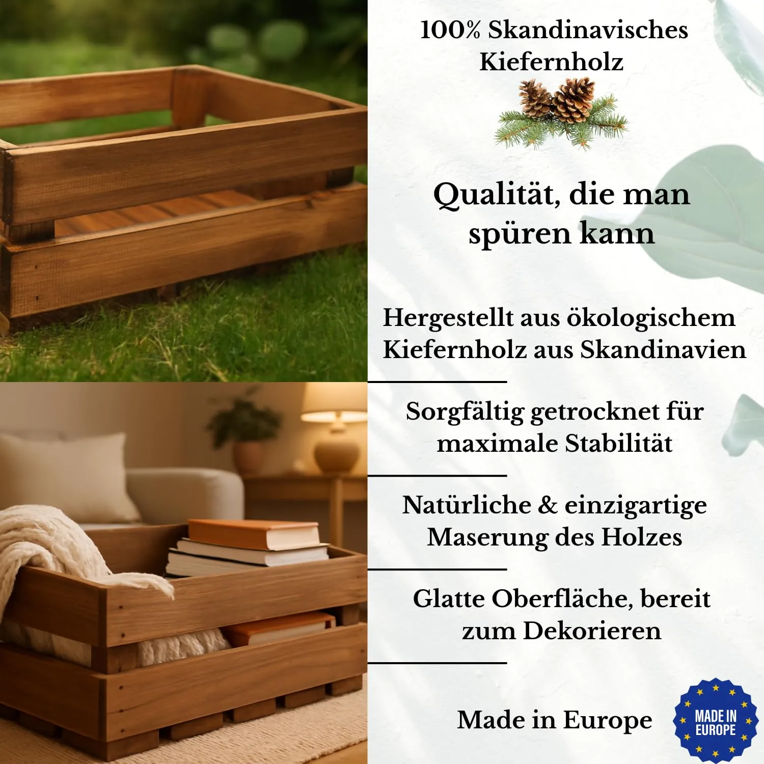 GoodFreshDecor Holzkisten 3er Set 30x20x12 cm braun