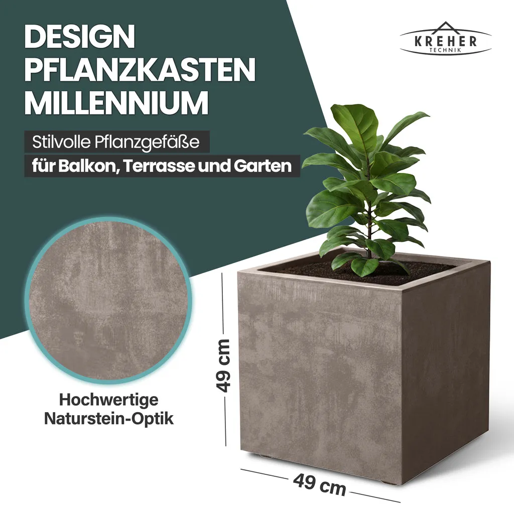 Kreher Millennium Pflanzkübel 80 Liter Sandbraun rollbar