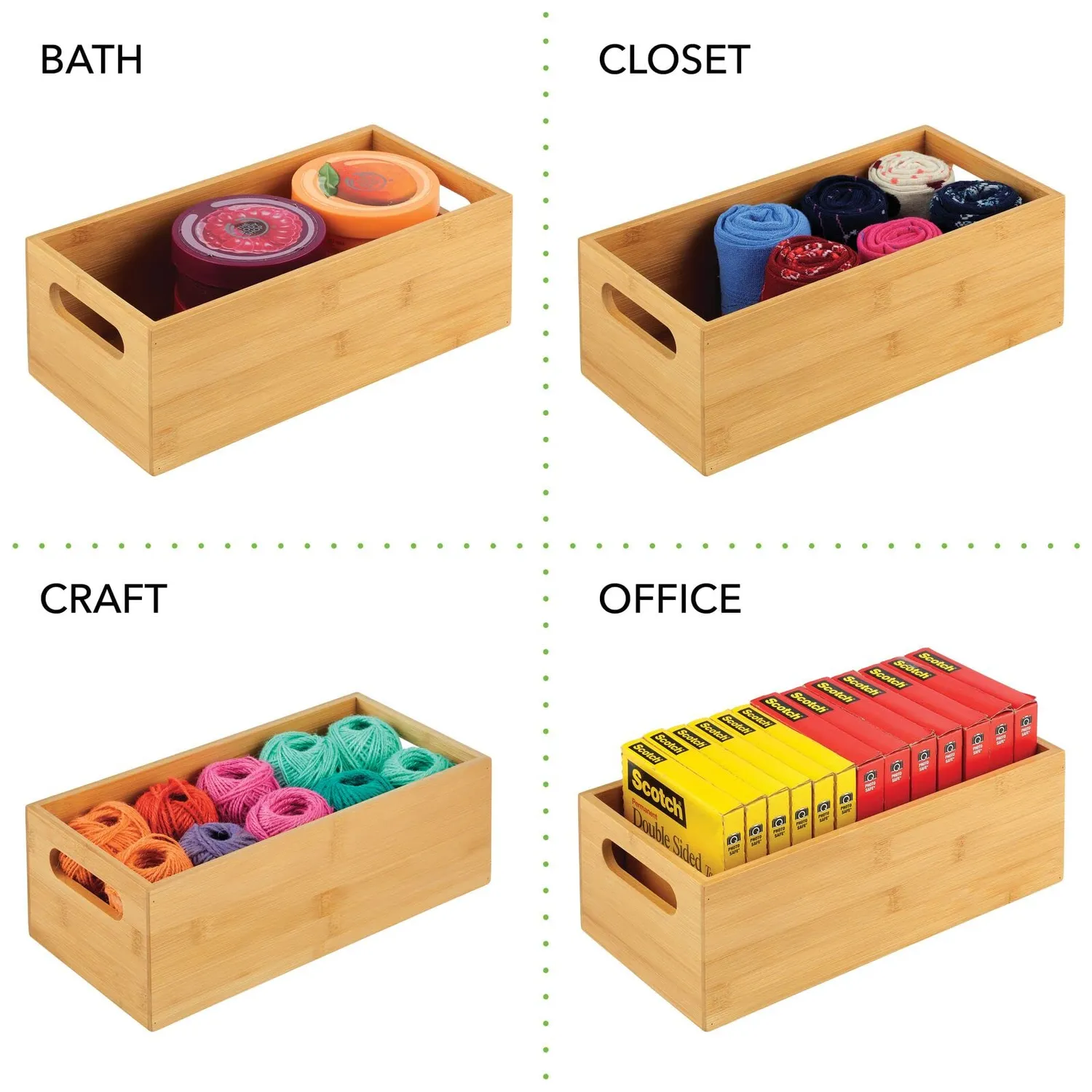 mDesign Bambus Aufbewahrungsbox 4er-Set naturfarben mit Griff