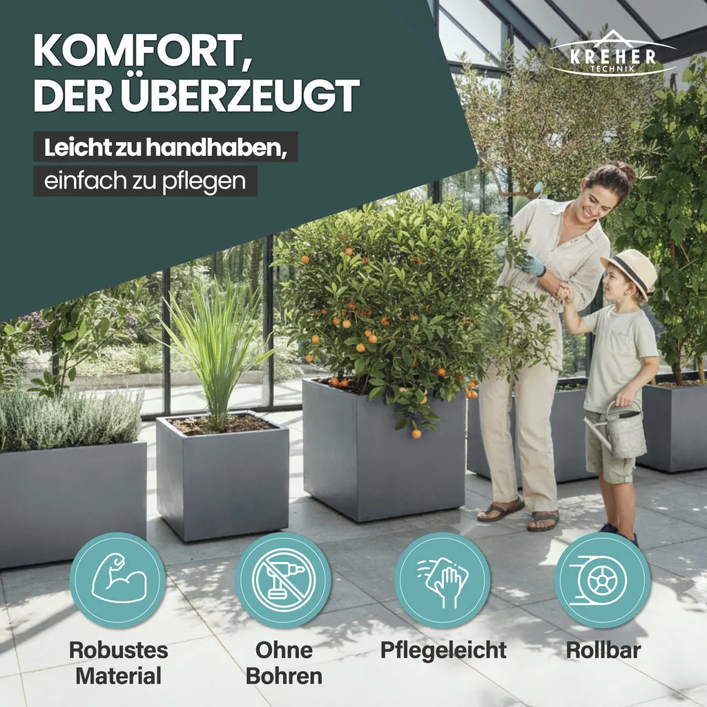 Kreher Millennium Pflanzkübel 80 Liter eckig 2er Set Grau