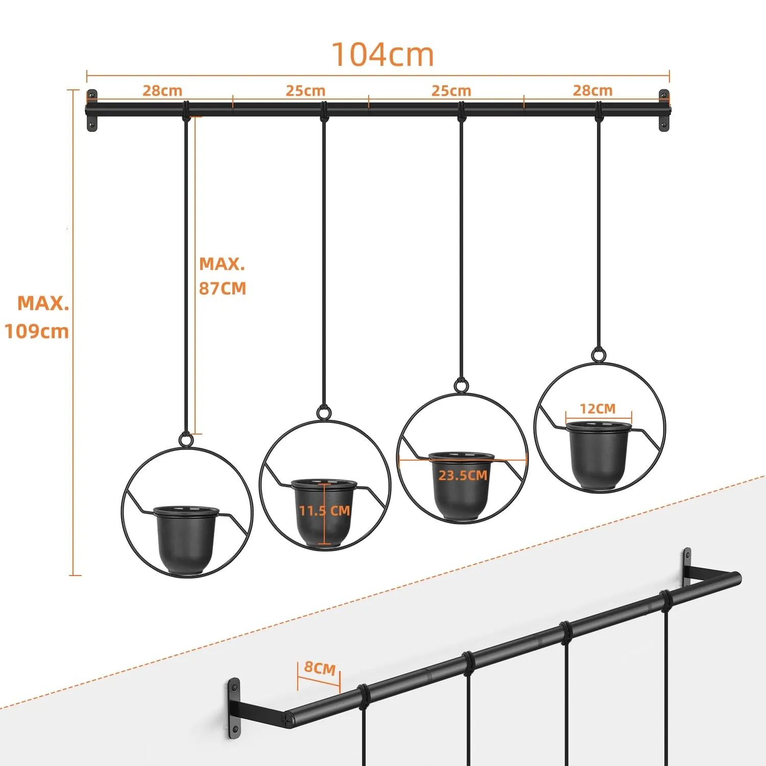 BOMCLAP Hängeblumentopf 4er Set schwarz Melamin