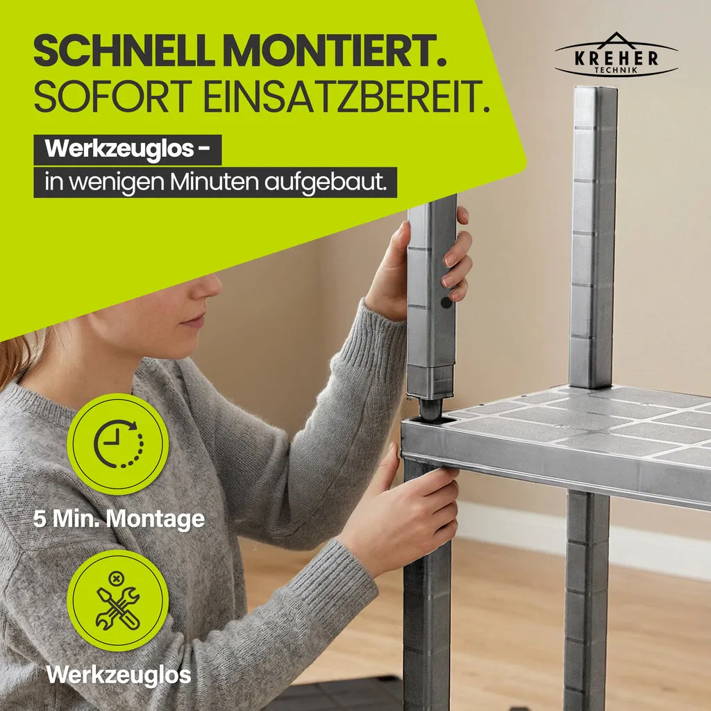 Kreher Neo Kunststoffregal 4 Böden 3er Set Grau 30 kg