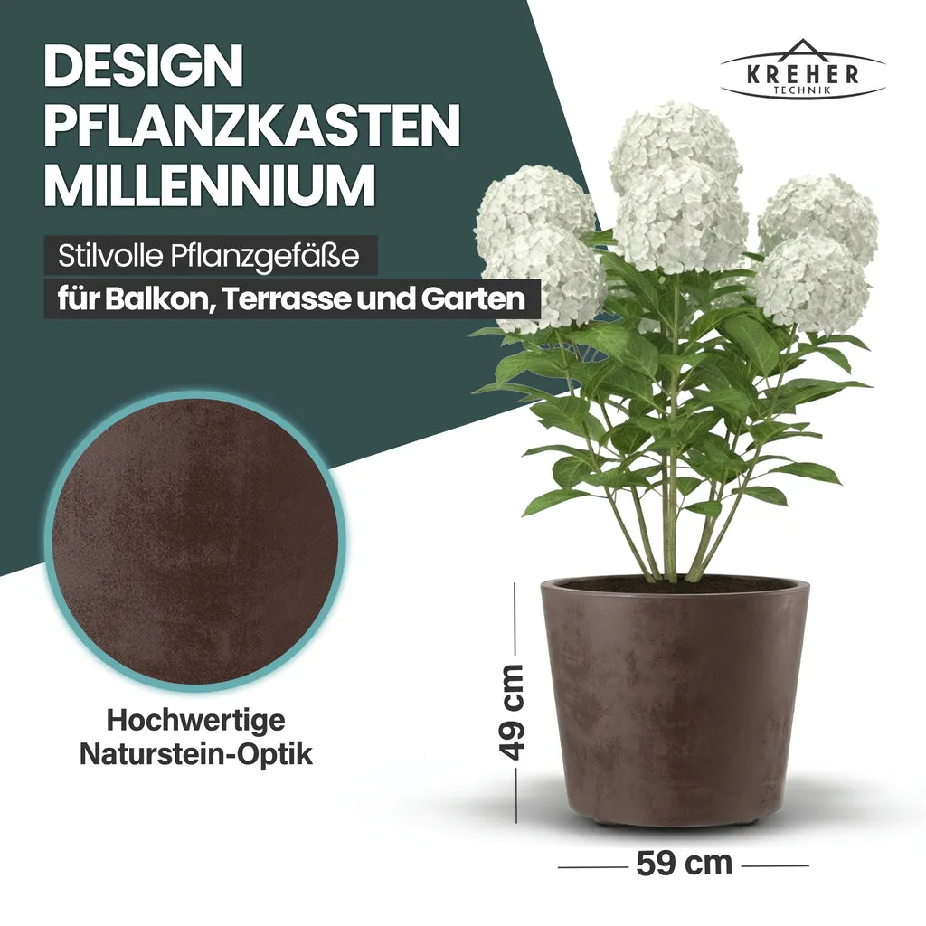 Kreher Millennium XXL Pflanzkübel 80 L Braun rollbar