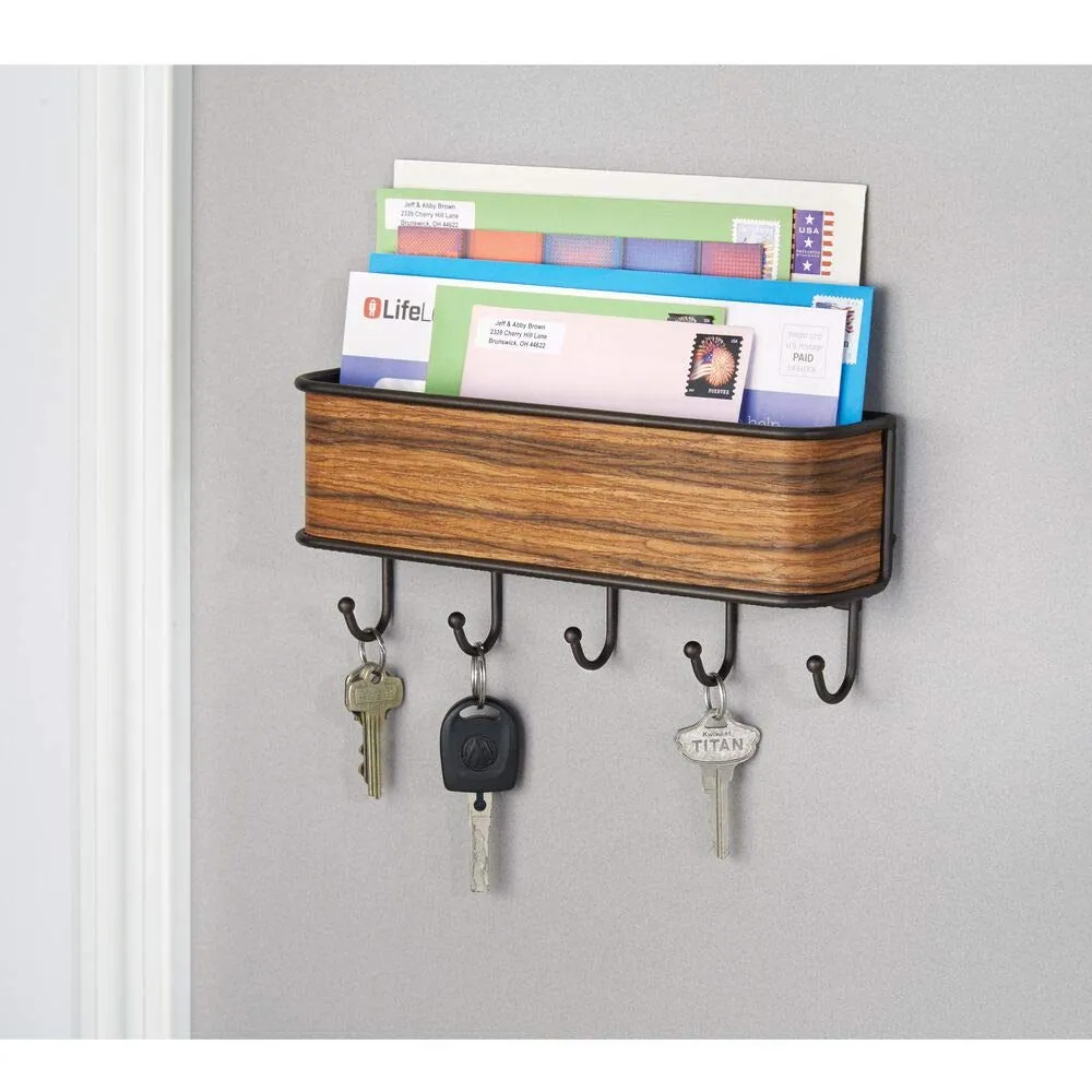 mDesign Schlüsselbrett Holz Metall bronze Palisander 5 Haken