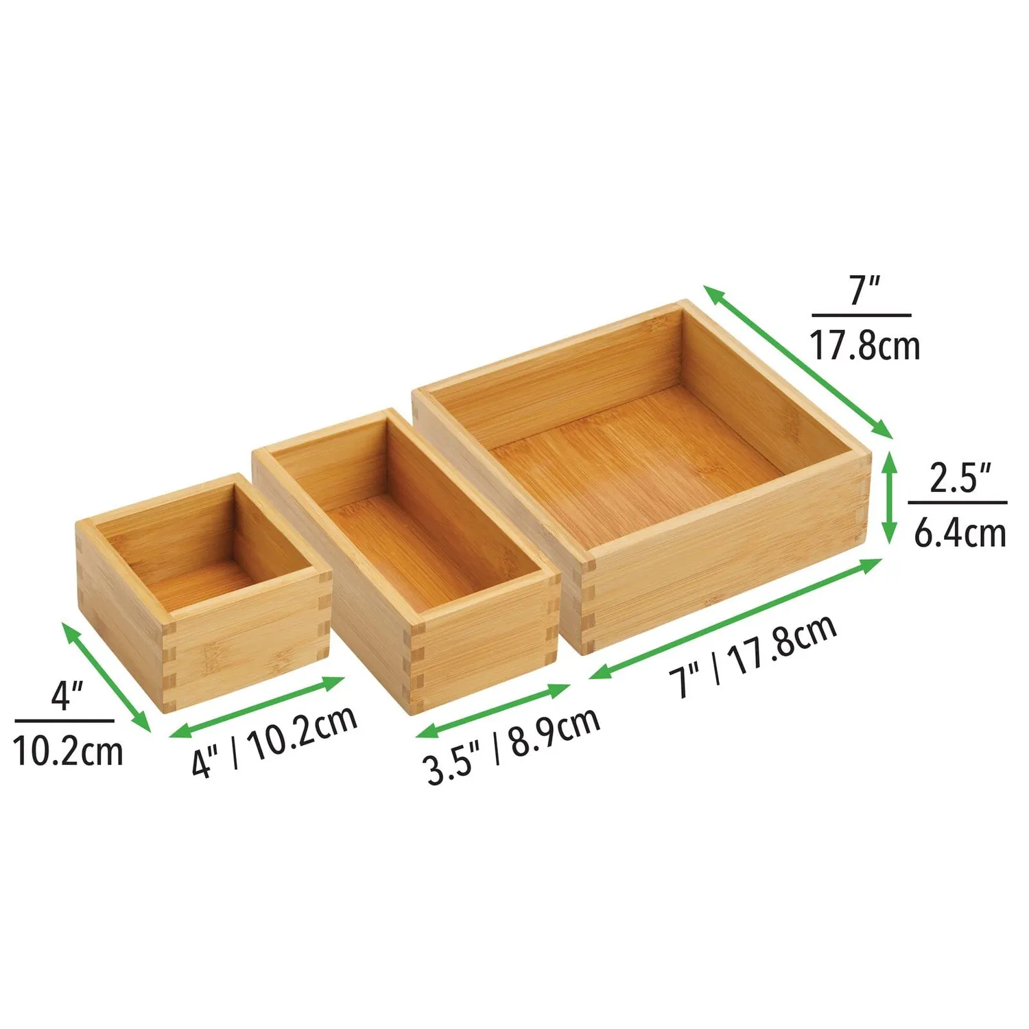mDesign Schubladenbox Organizer Bambus 3er-Set natur