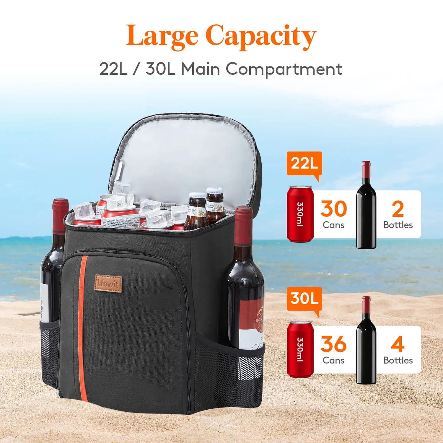 Lifewit Kühlrucksack 30 Dosen Schwarz 30 L