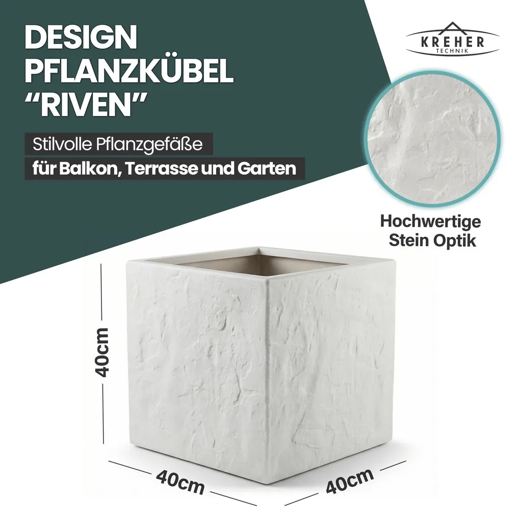 Kreher Riven Pflanzkübel 2x Hellgrau Steinoptik 40x40x40