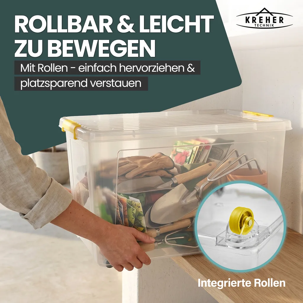 Kreher Simple Store Aufbewahrungsbox 80 L transparent 1 Stück rollbar