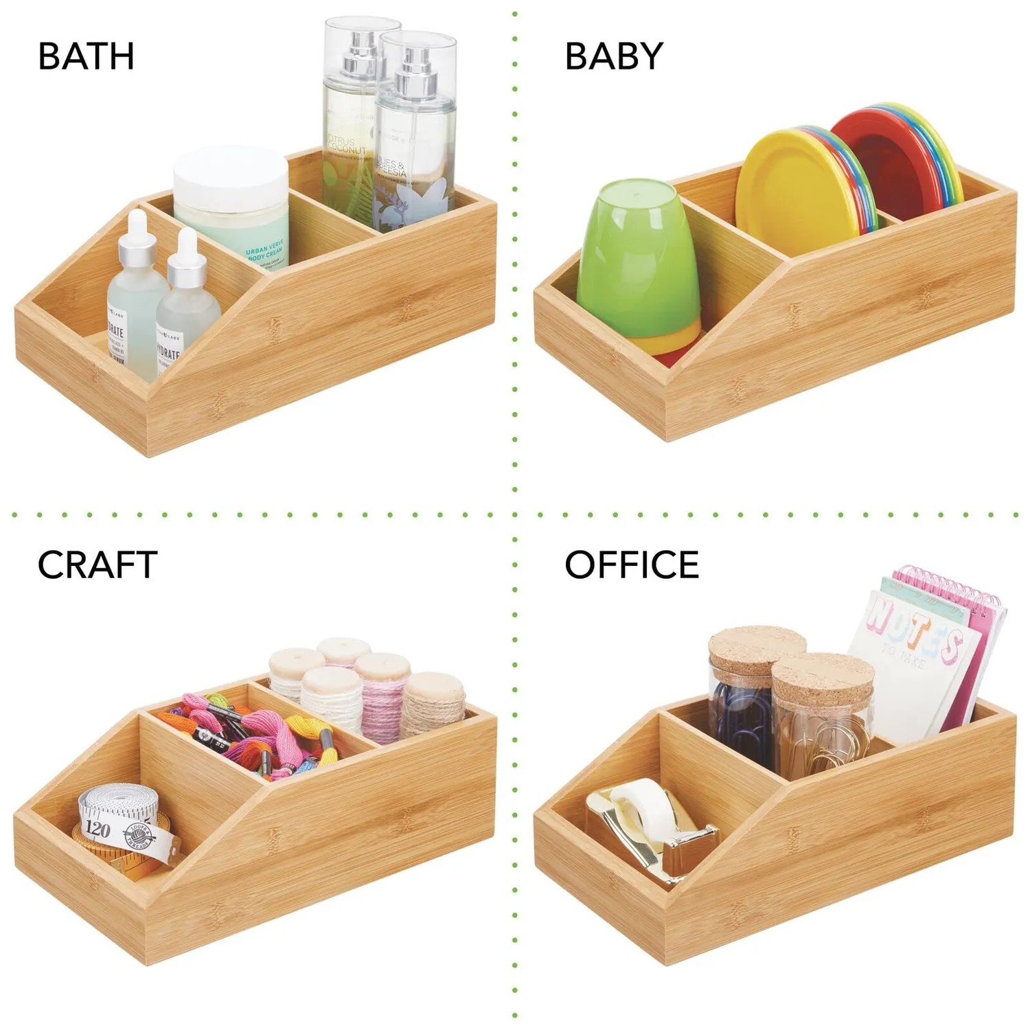 mDesign Bambus Ordnungsbox Natur 3 Fächer 25,4 cm