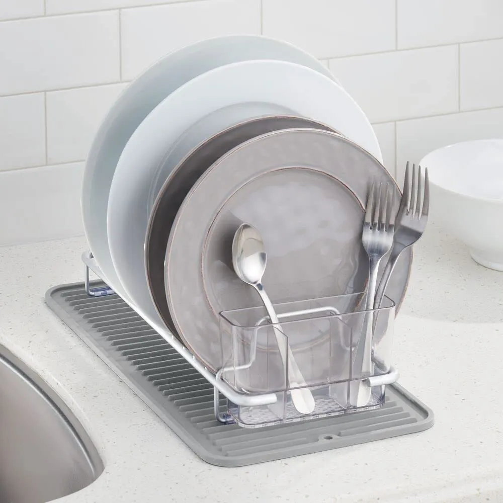 mDesign Abtropfgestell Geschirrabtropfer 2er-Set grau rutschfest