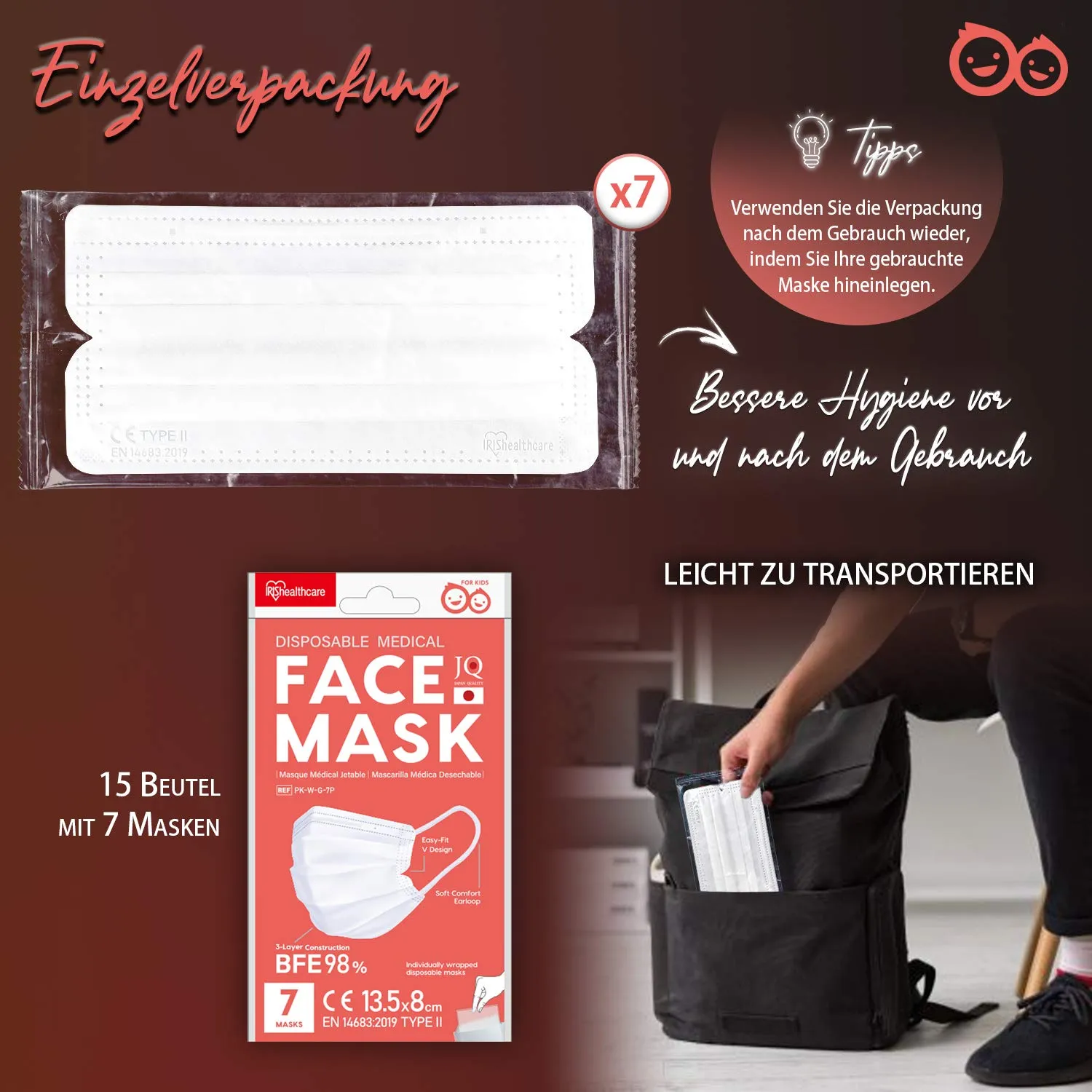 Iris Ohyama Mask PK Einwegmaske Größe S Weiß 105 Stück