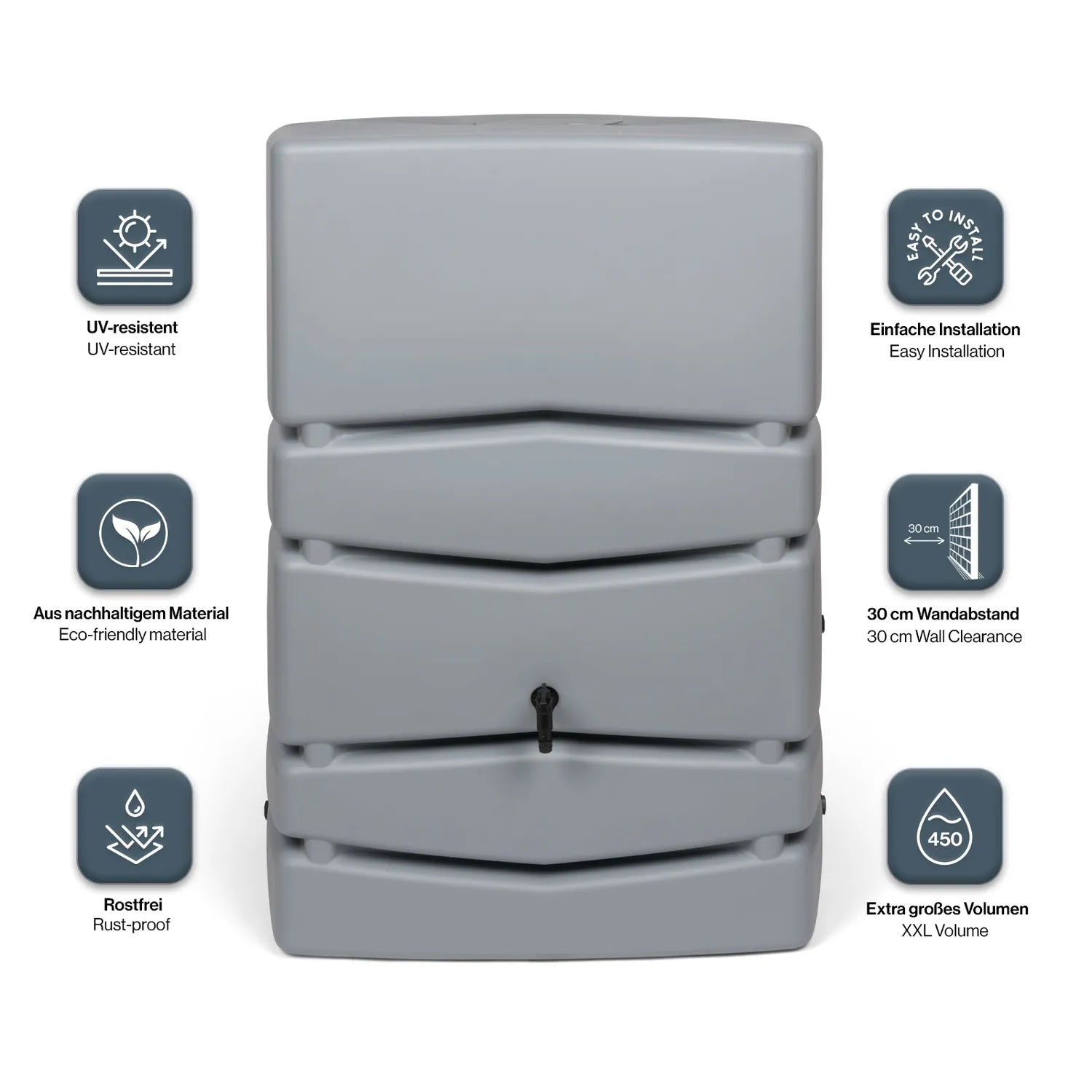 Kreher Aqua Tower Regentonne Grau 450 Liter mit Hahn