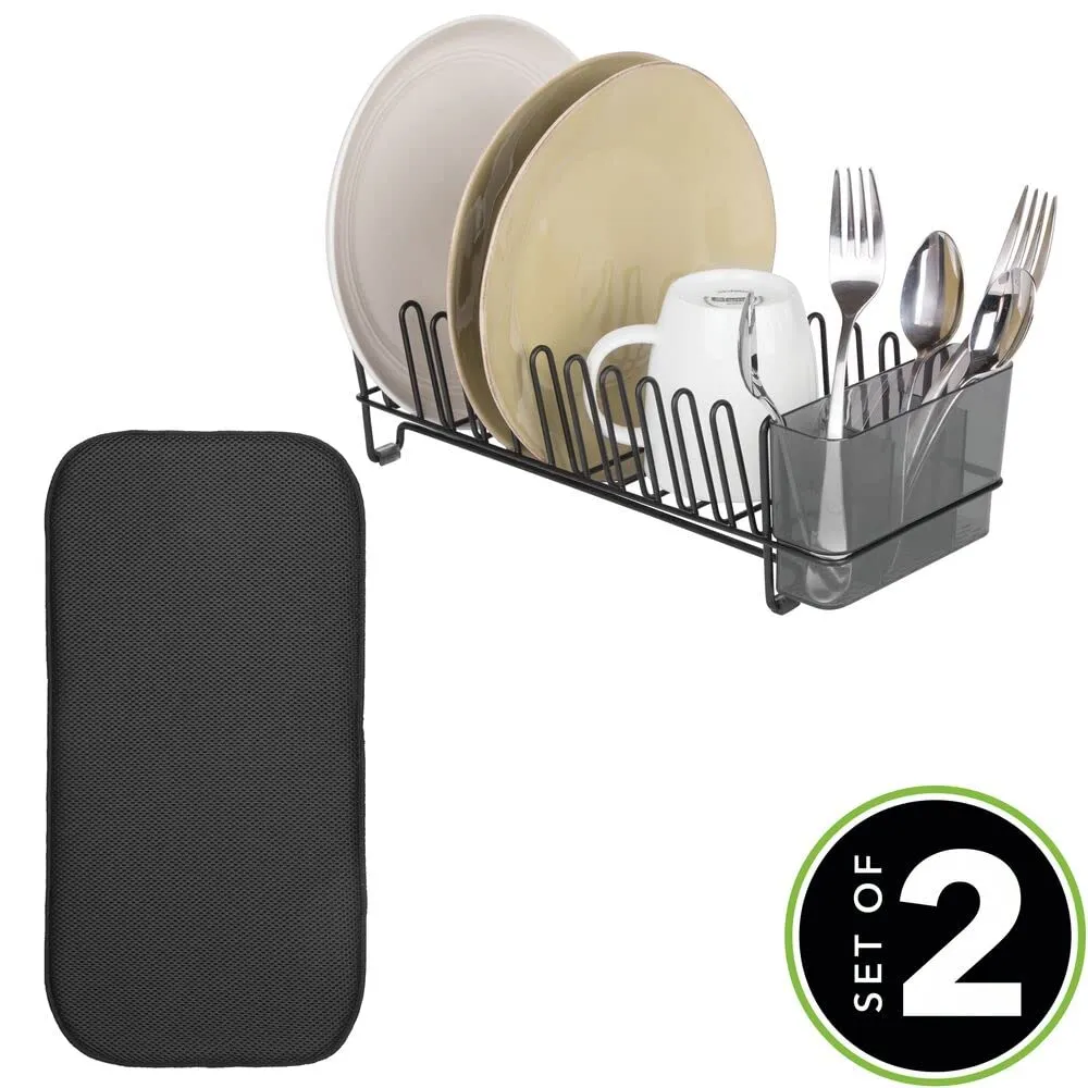 mDesign Abtropfgestell Metall schwarz mit Besteckkorb
