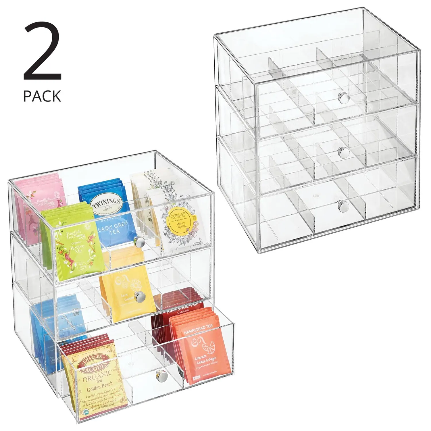M Design Teebeutelbox 27 Fächer mit 3 Schubladen 2er-Set durchsichtig