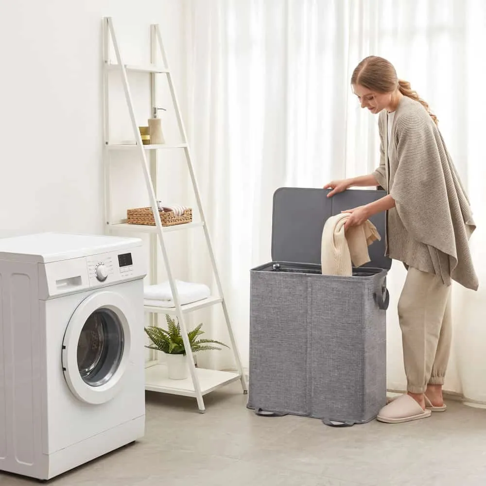 Lifewit Wäschekorb 136 L mit Deckel 2 Fächer Grau faltbar