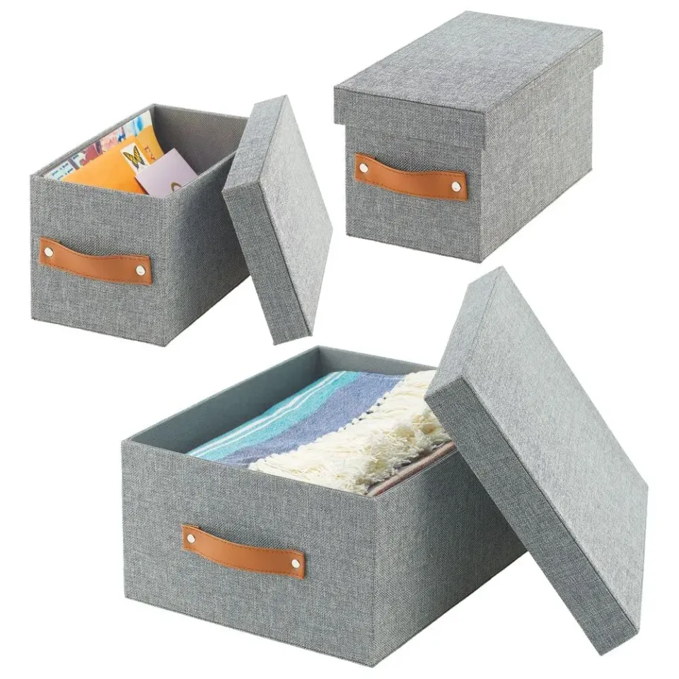 mDesign Aufbewahrungsbox Stoff 3er-Set dunkelgrau mit Deckel