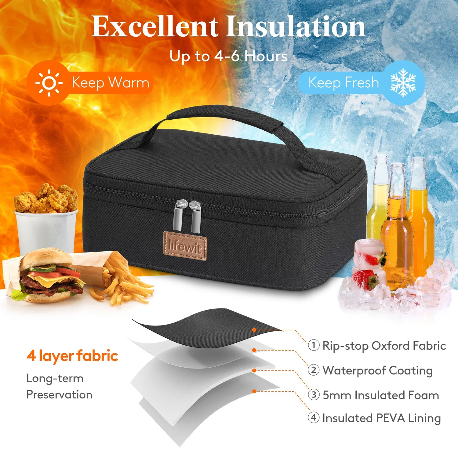 Lifewit Lunchbag 4L Klein Schwarz Isolierte Kühltasche