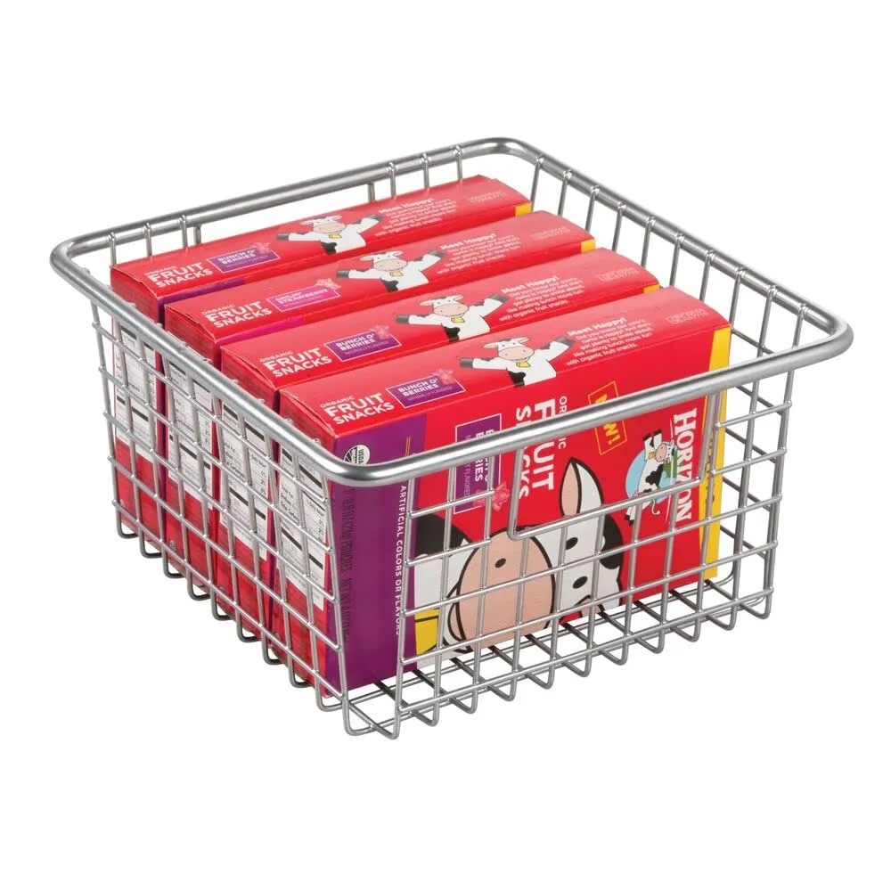 mDesign Gitterbox Drahtkorb silber 4er-Set mit Griffen