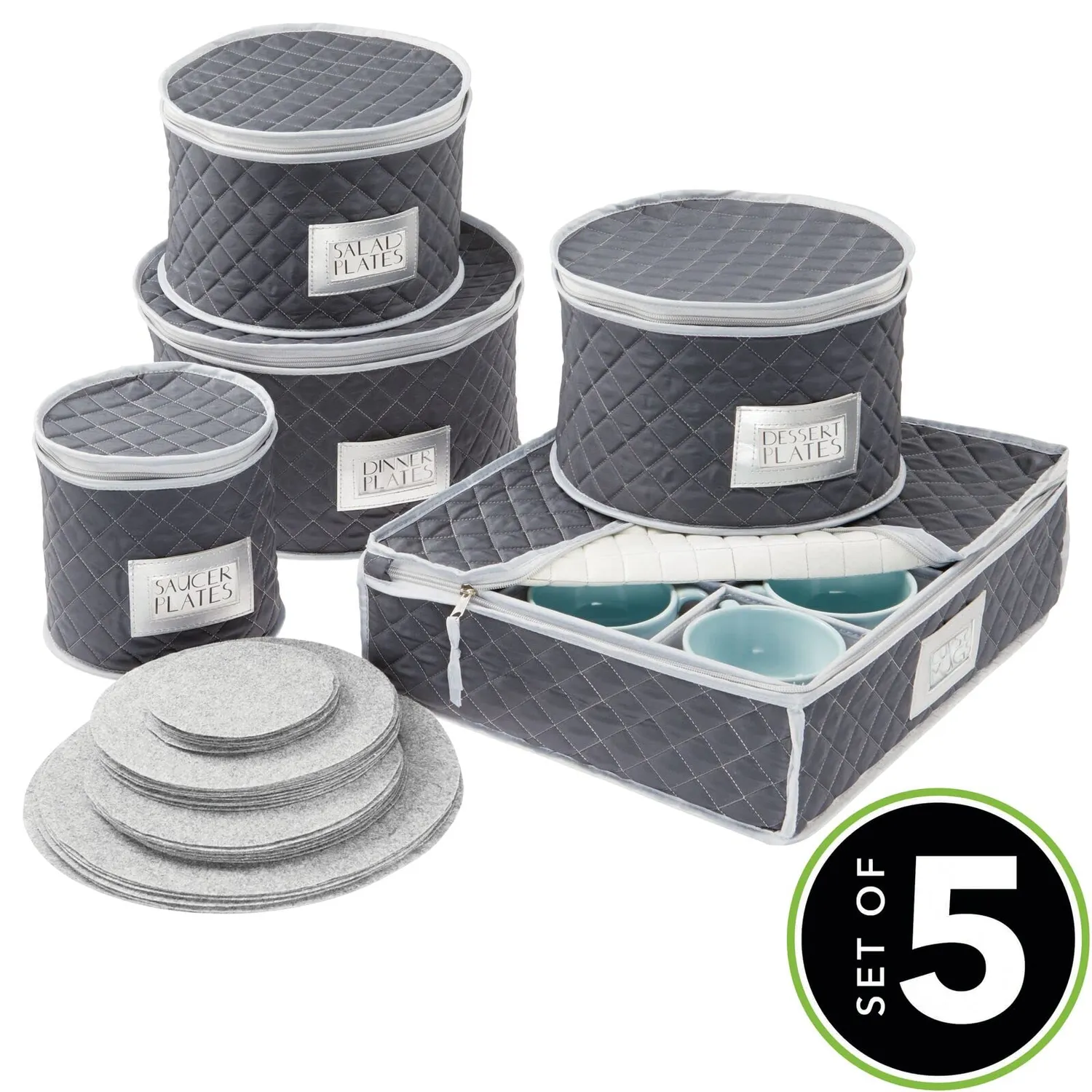 mDesign Geschirraufbewahrung gesteppt Navy 5er-Set rund