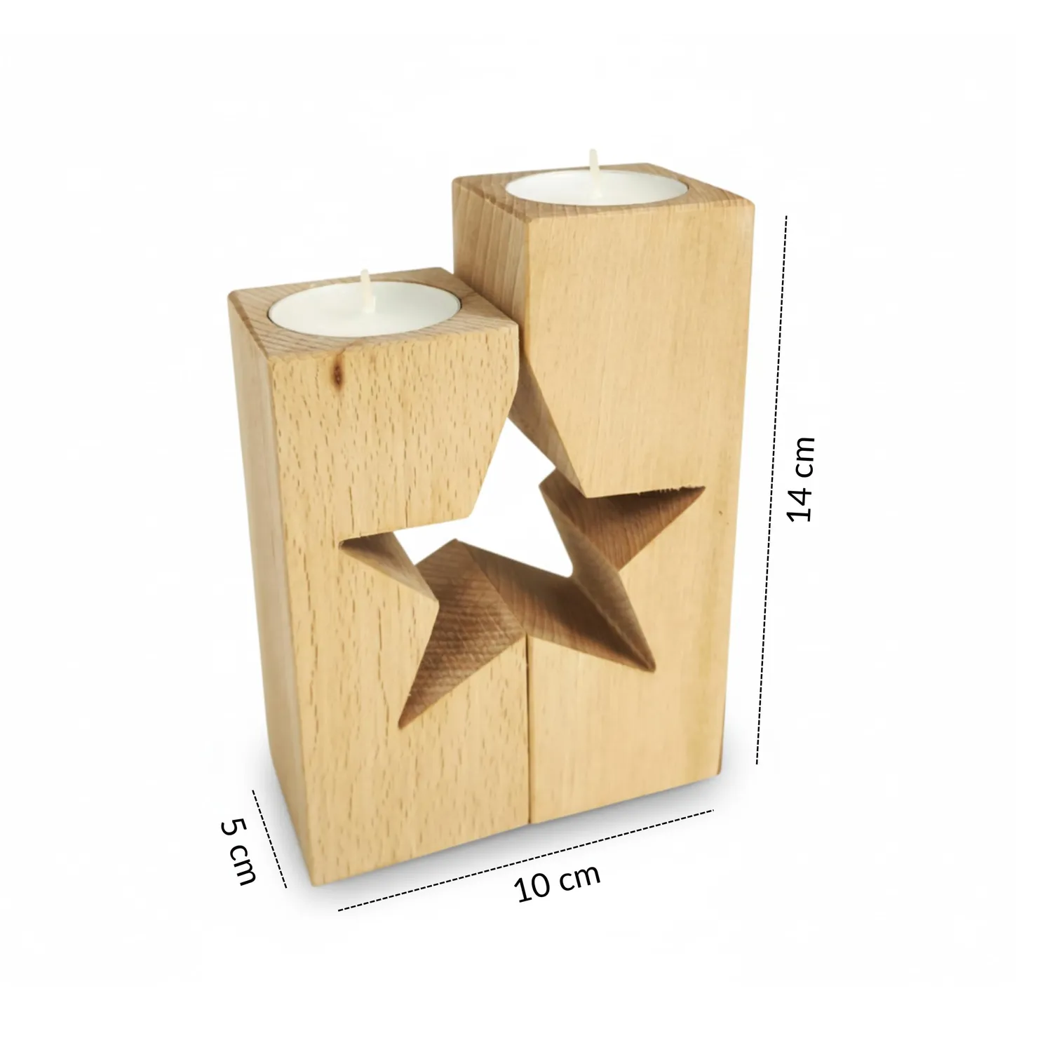 GoodFreshDecor Stern Kerzenständer Holz 2er Set mit Teelichtern