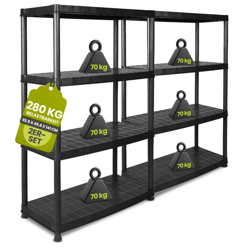 Kreher DELUXE Schwerlastregal 4 Böden 2er Set Schwarz 92 cm