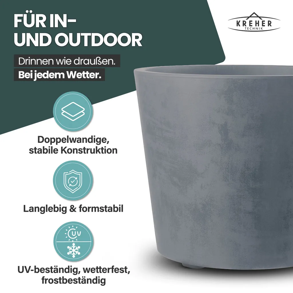 Kreher Millennium Pflanzkübel 80L Rund 2er Grau Wasserspeicher