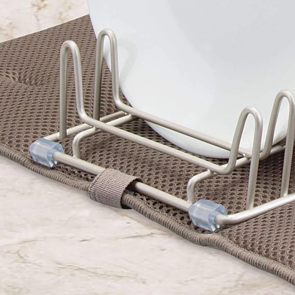 mDesign Abtropfgestell Metall Geschirrablage mit Matte mokka