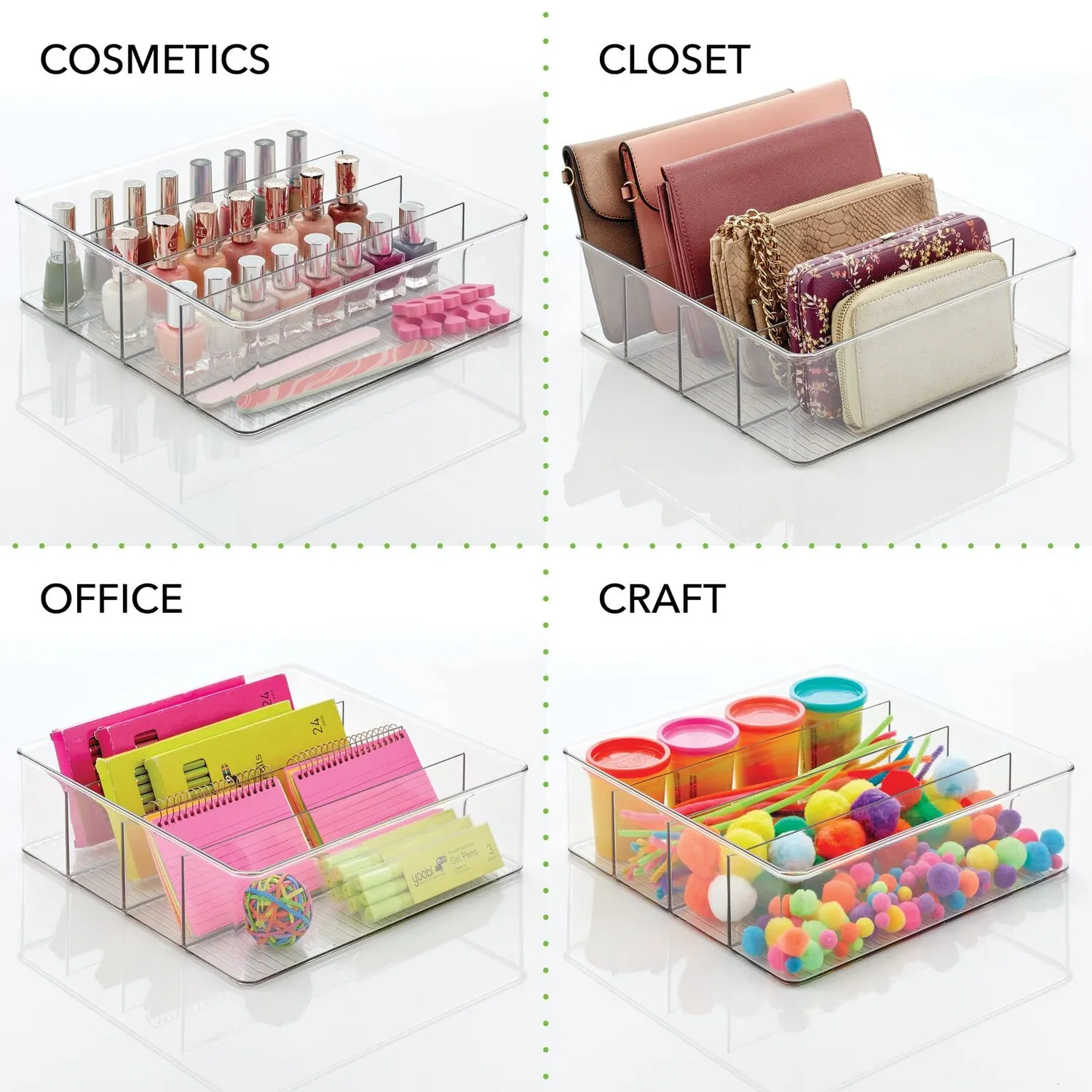 mDesign Organizer 4 Fächer 2er-Set durchsichtig Kunststoff