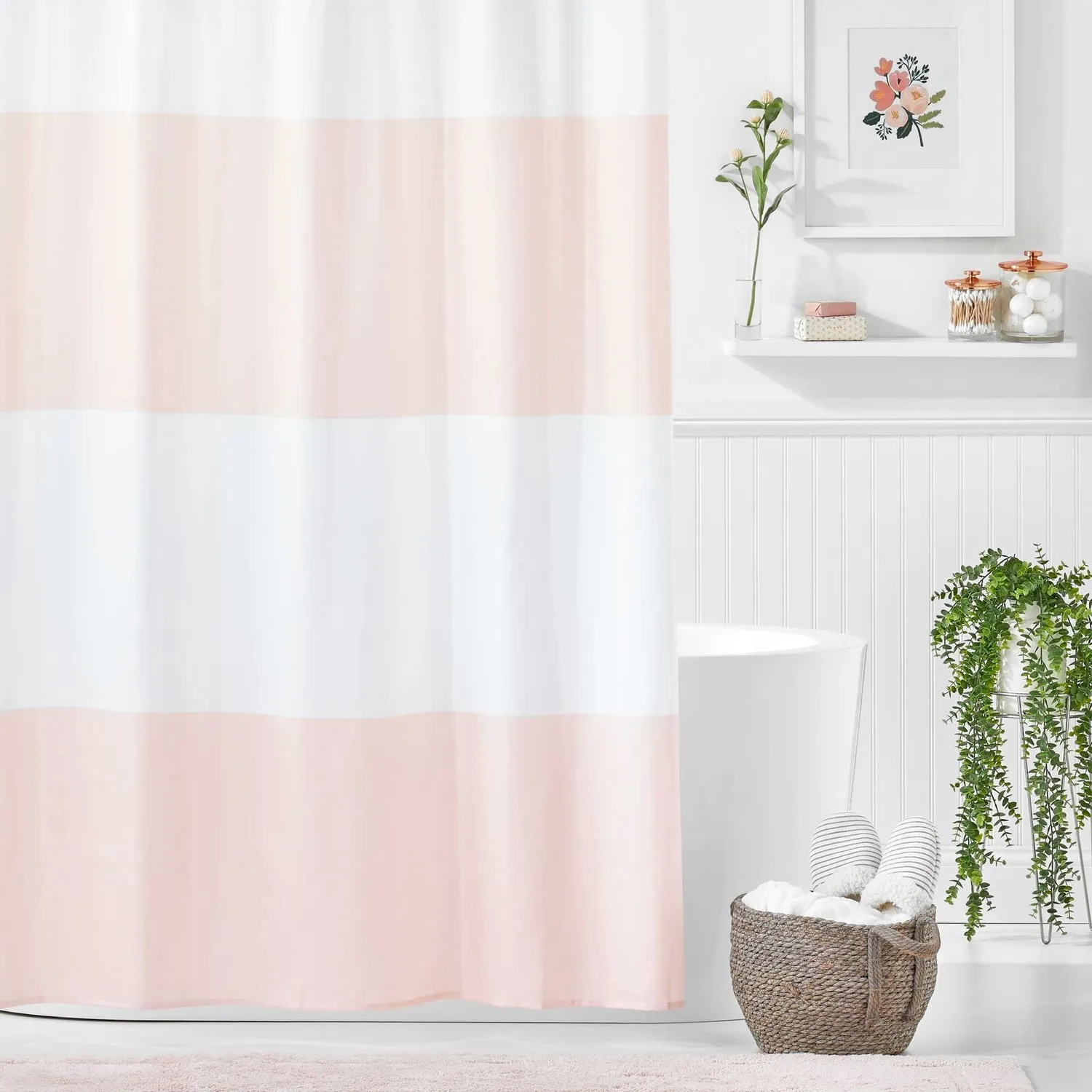mDesign Duschvorhang Streifen Polyester 183 cm rosa