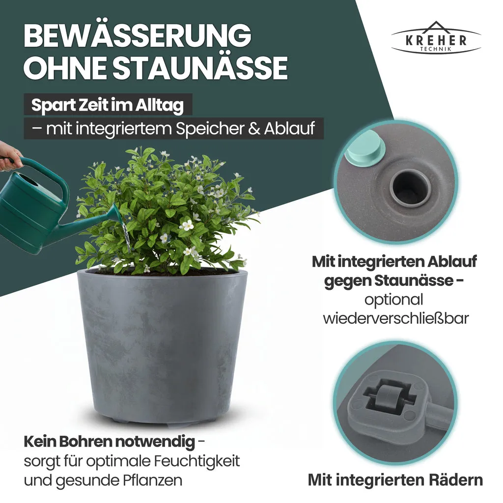 Kreher Millennium 80 Liter Pflanzkübel Grau rund mit Rollen
