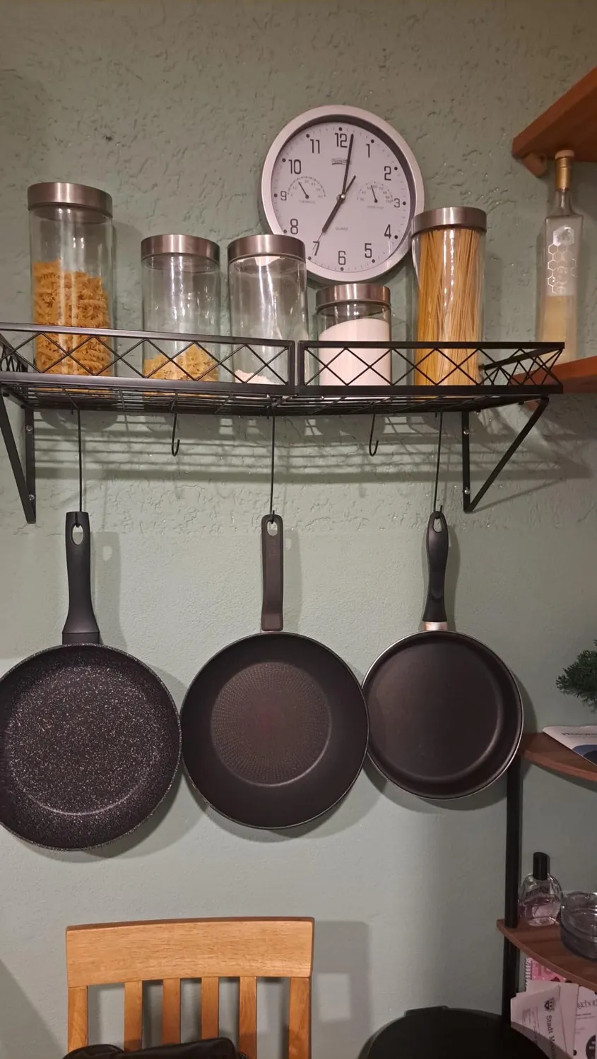 BOMCLAP Küchenregal Pfannenhalter Eisen schwarz 70 cm mit 10 Haken