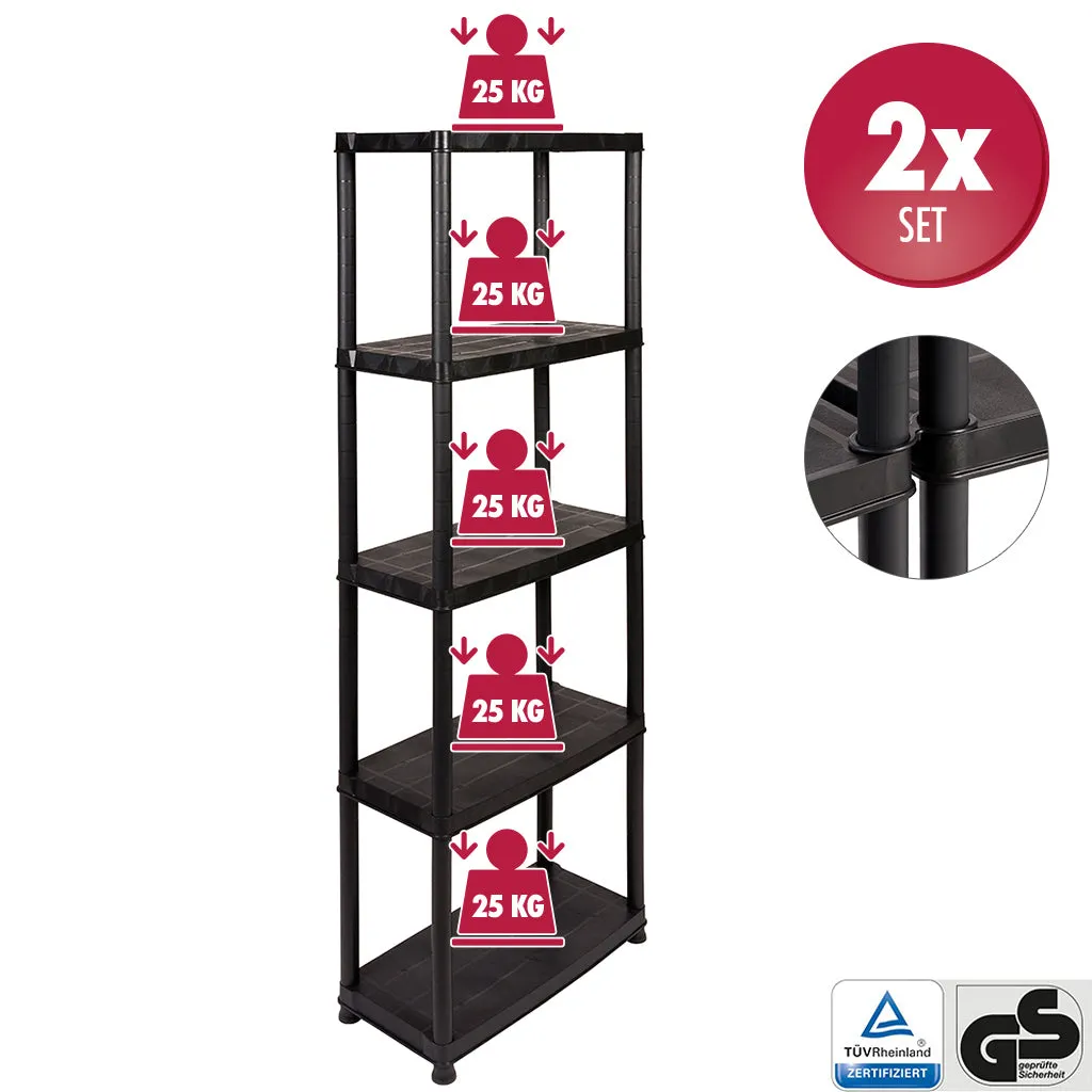 Kreher Primo Plus Kunststoffregal schwarz 2er Pack 5 Böden