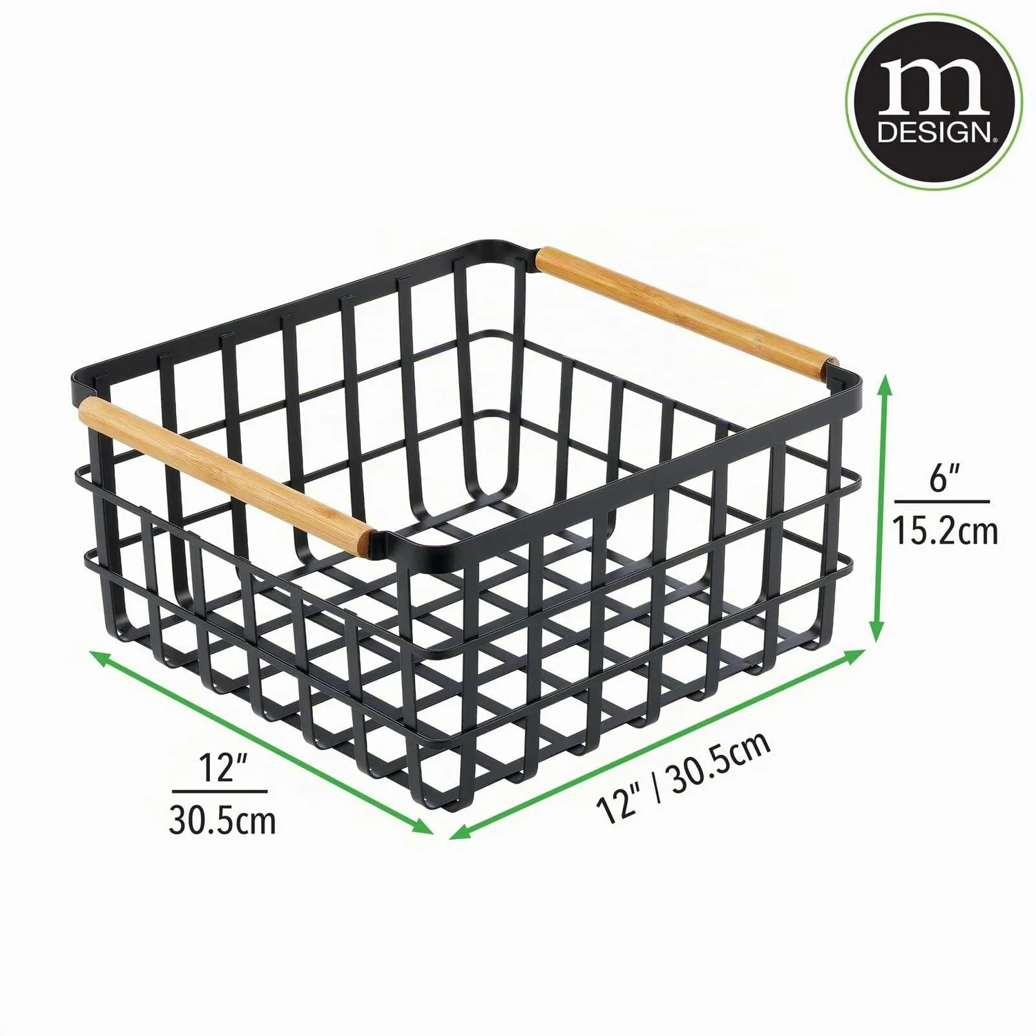 mDesign Drahtkorb 2er-Set mattschwarz mit Bambusgriffen