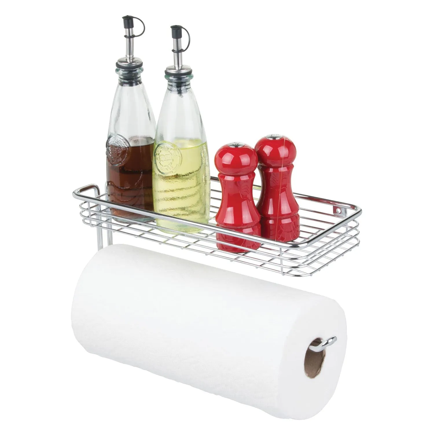 mDesign Küchenrollenhalter Wand mit Regal chrom für Jumbo-Rollen