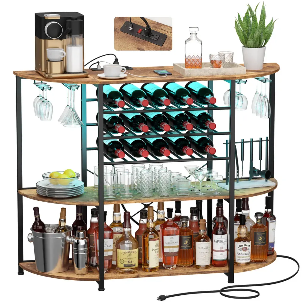 Lifewit Wine Rack Bartisch Weinregal mit LED und Steckdose