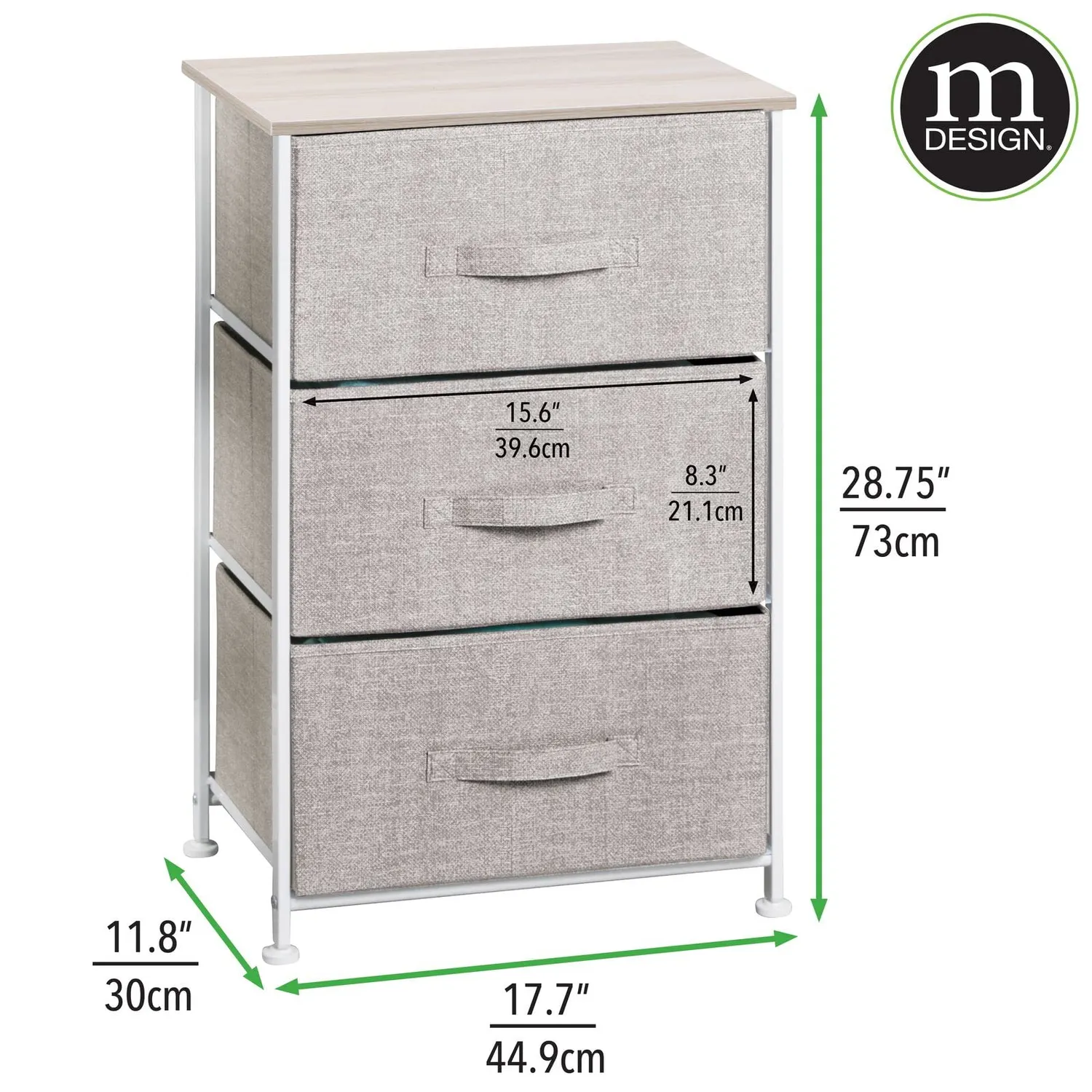 mDesign Schrank Organizer 3 Schubladen Stoff beige