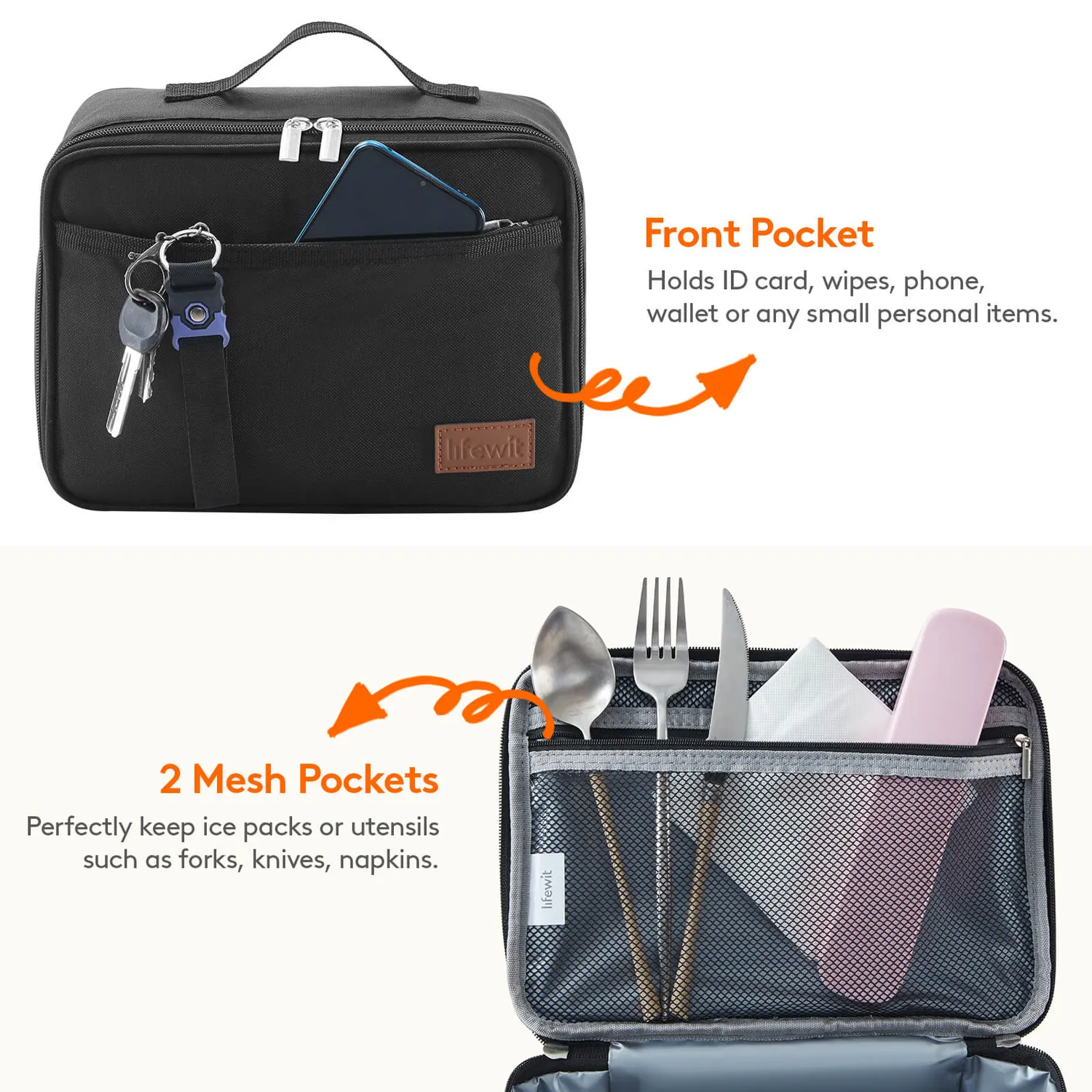 Lifewit Kühltasche Schwarz mit 2 Kühlpacks