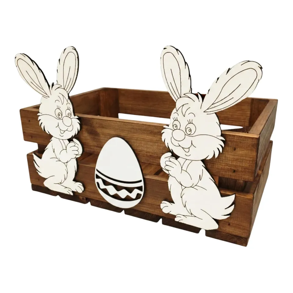 GoodFreshDecor Holzkiste Ostern 30x20x12 cm Braun Hase Ei