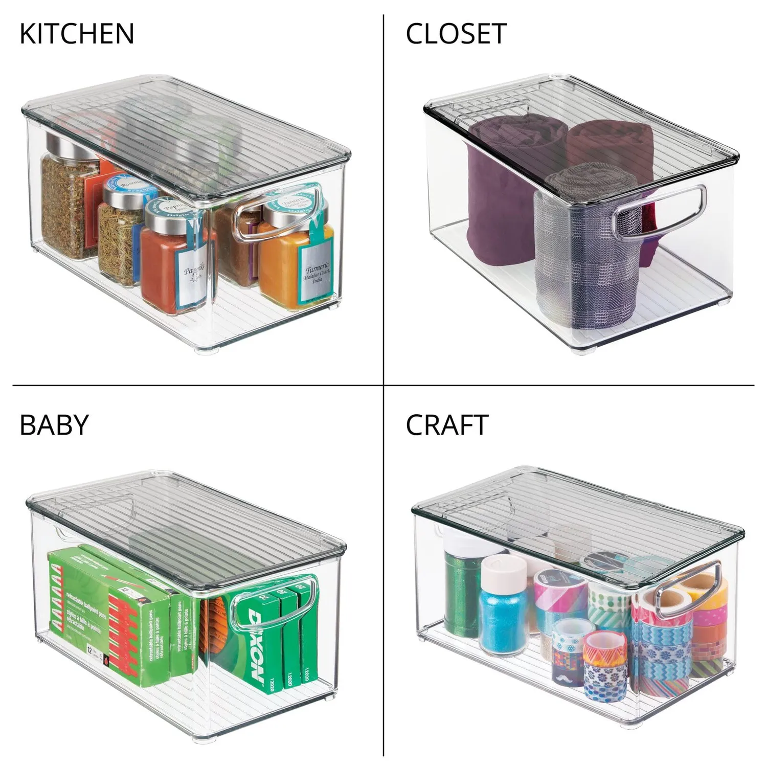 mDesign Aufbewahrungsbox mit Deckel 6er transparent grau stapelbar