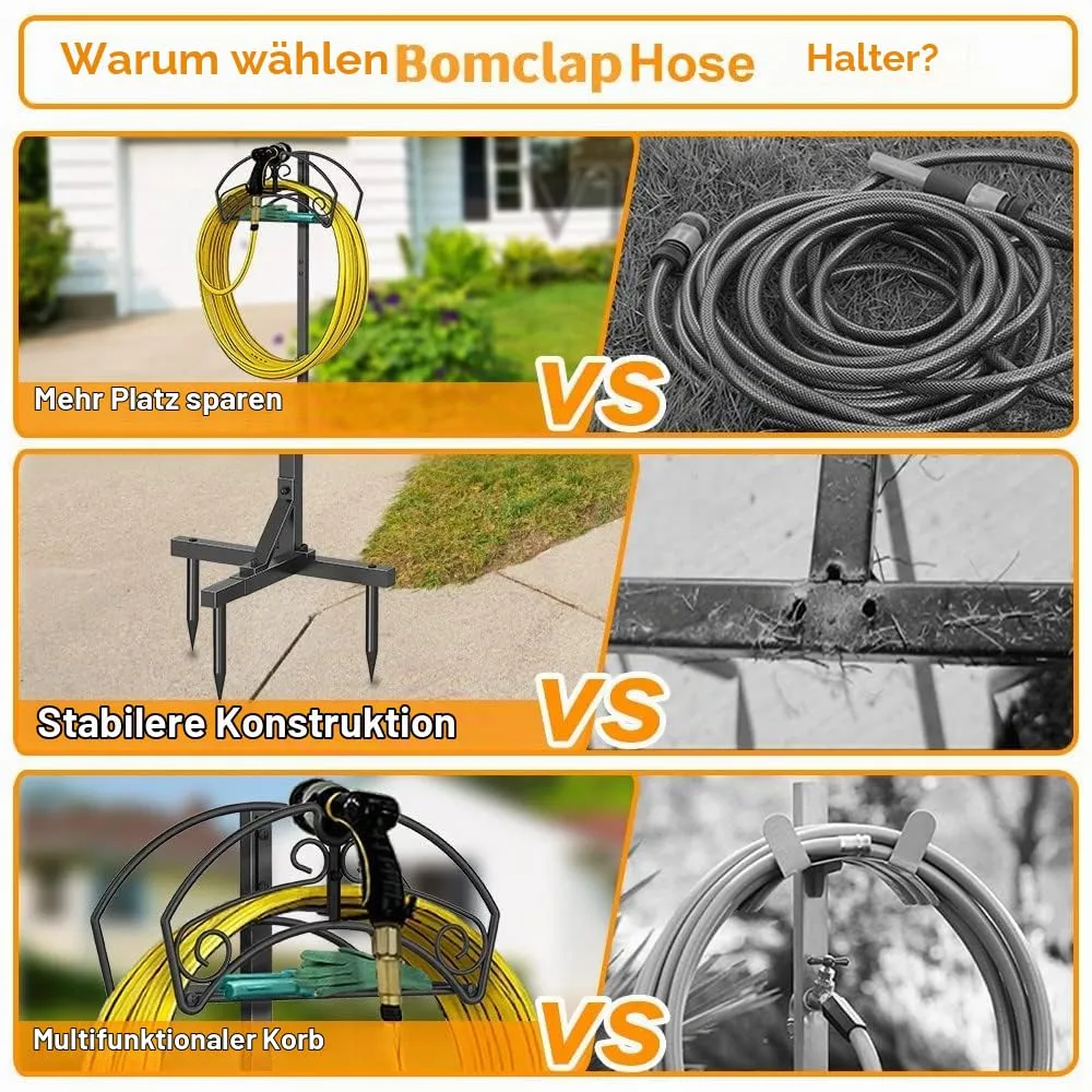 BOMCLAP Gartenschlauchhalter freistehend Metall schwarz Ablage